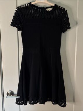 Michael Kors Black Short-Sleeve Crochet-Trim A-Line Mini Dress